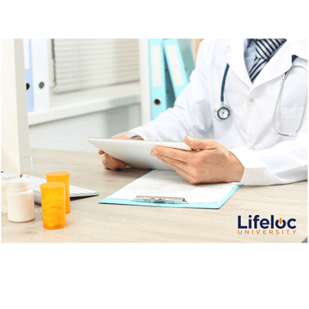 Medical review officer assistant looking at documentation.